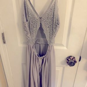 Grey long dress, size XS, Lace at the top and Flowey at the bottom.